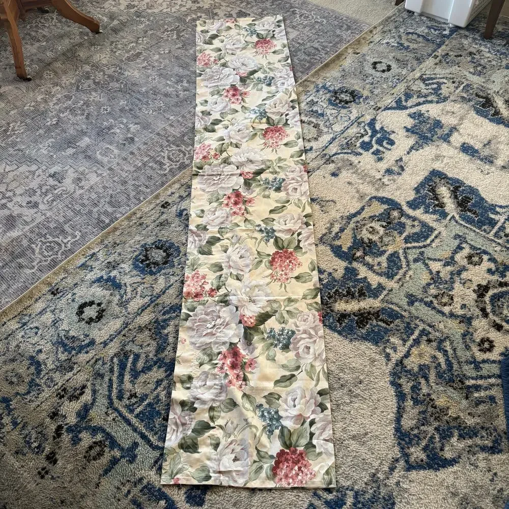 Romantic Floral Blouson Window Valance 17 x 84 Pale Yellow Pink Cottage Core